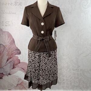 Studio I Jacket Skirt Set NWT Brown Cream Size 10
